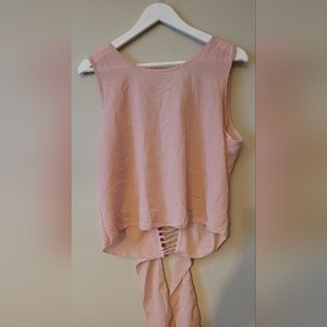 Blush peachy pink cropped strip back tank - tied lightweight XL BLUSH